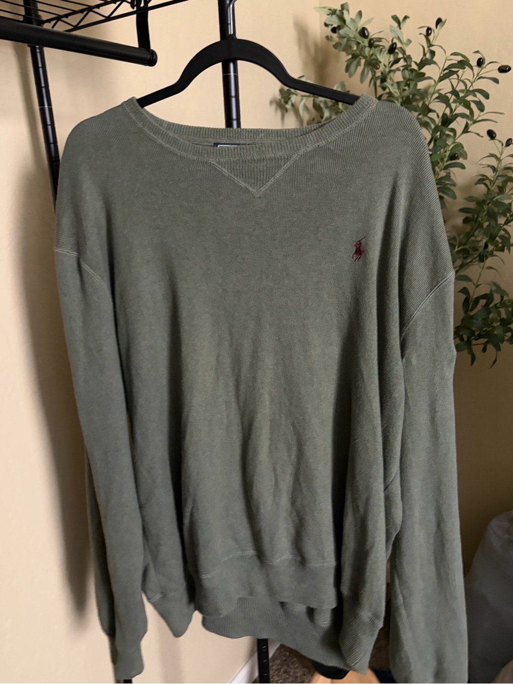 Polo by Ralph Lauren Olive Green Crewneck Sweater with Red Pony